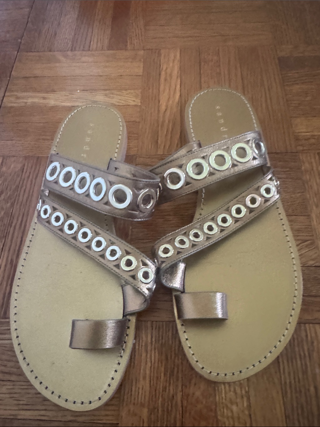 Sandro Metallic Gold Grommet Strap Sandals